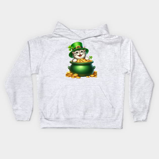 St Patricks Day American Shorthair Cat Kids Hoodie by Chromatic Fusion Studio